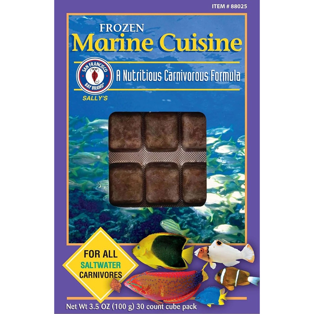San Francisco Bay Brand Frozen Marine Cuisine Fish Food For Saltwater Carnivores And Omnivores 3.5 Ounces 30 Cubes