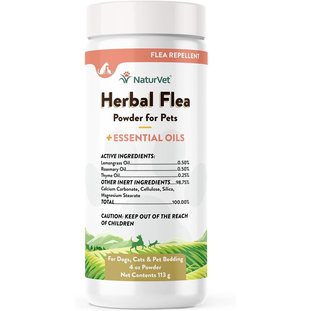 NaturVet Herbal Flea Plus Essential Oils Powder For Dogs And Cats Deodorizing Pest Repellent Four Ounce