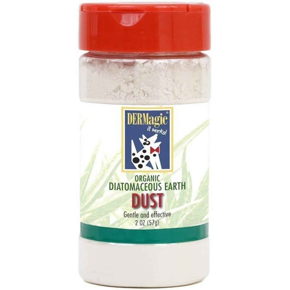 DERMagic Diatomaceous Earth Dust Organic Food Grade Natural Flea And Tick Control Powder For Dogs And Cats 2 Ounces