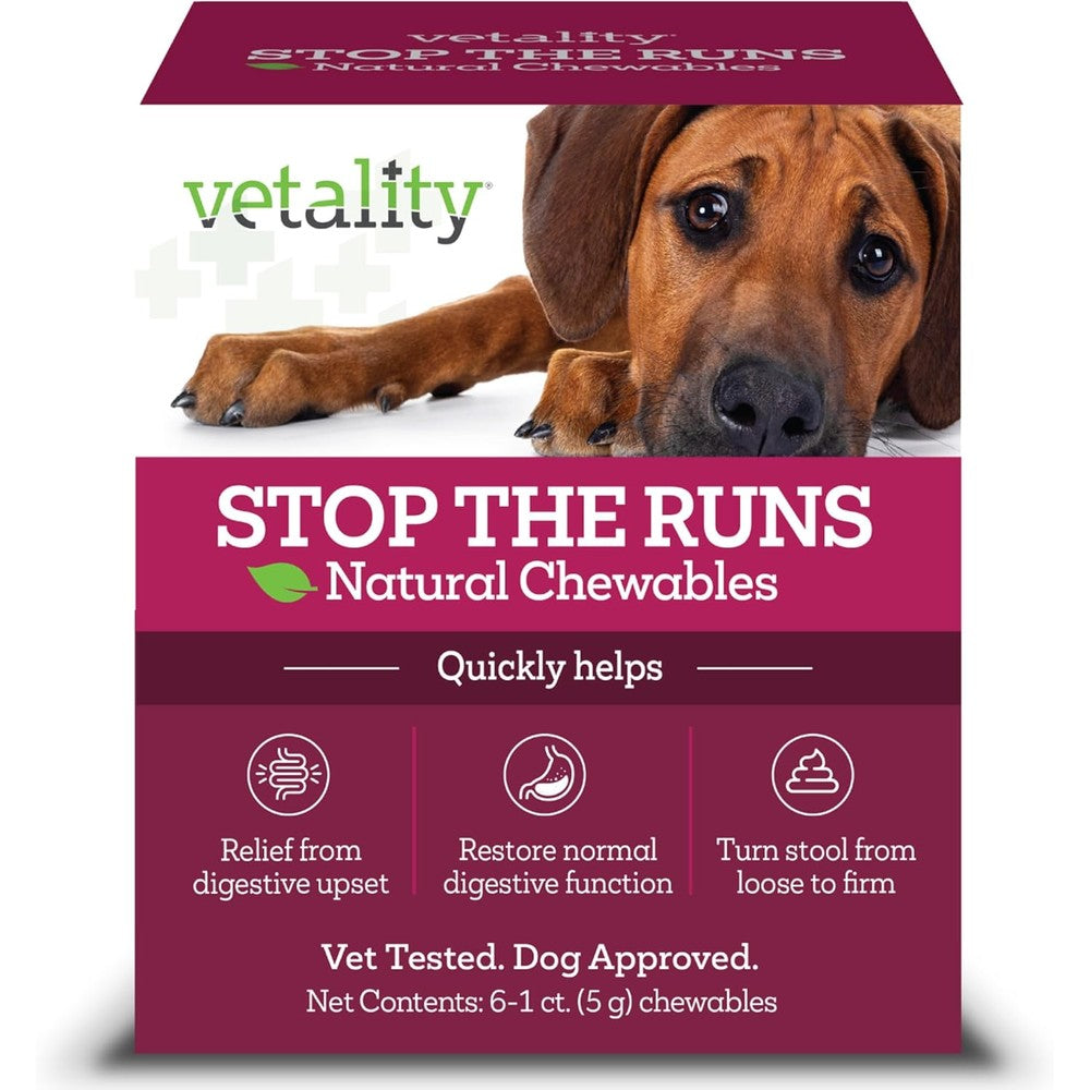 Vetality Stop The Runs Dog Anti Diarrhea Medicine 6 Count Chewable Chicken Flavor
