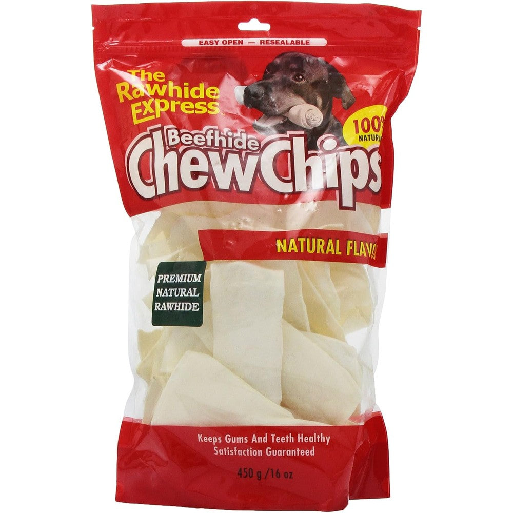The Rawhide Express Natural Beefhide Chew Chips Long Lasting Dog Dental Treats 16 Ounce