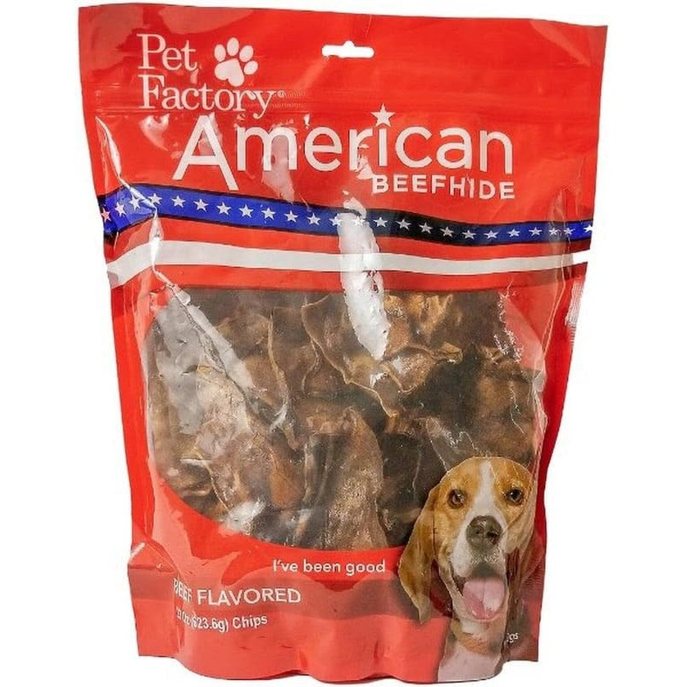 Pet Factory American Beefhide Chips Dog Chew Treats Beef Flavor Natural Rawhide Dental Chews For All Life Stages 22 Ounce Bag