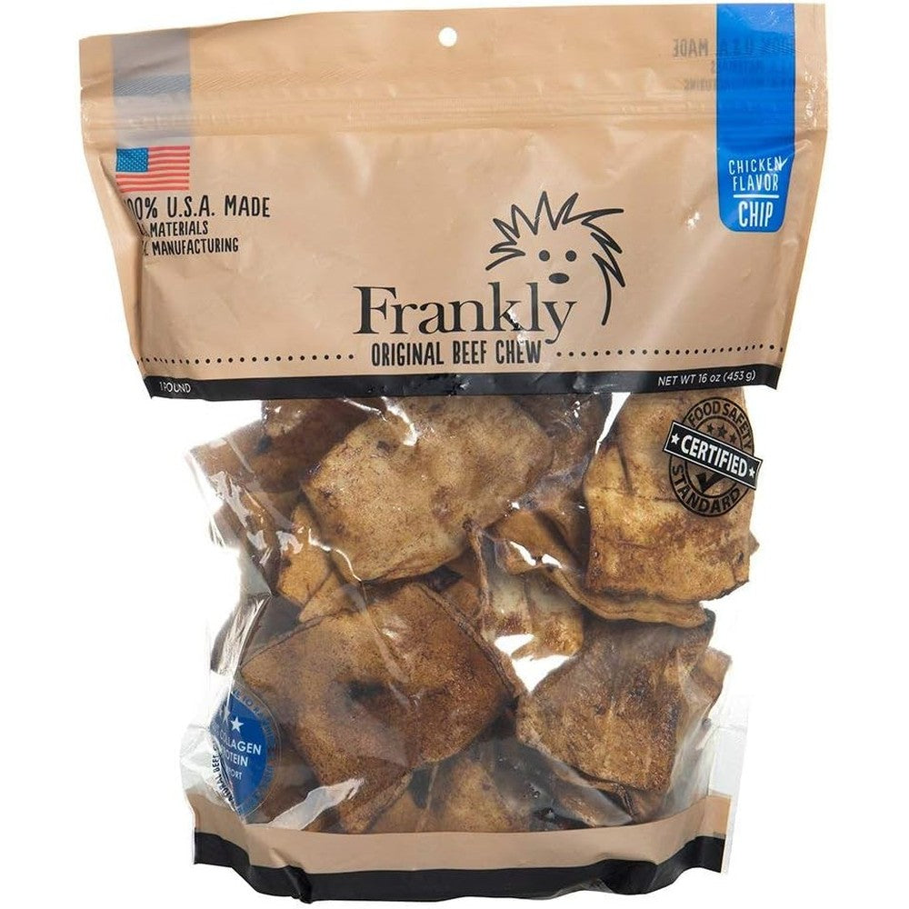 Frankly Pet Nws Chicken Flavored Beef Chips Premium Collagen Dog Chew Treats Sixteen Ounce Bag
