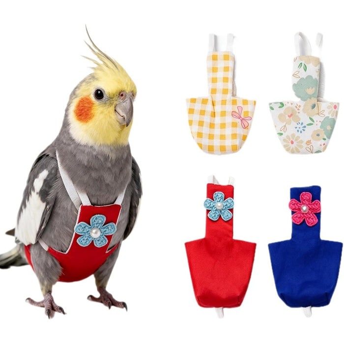Reusable Bird Diapers Clothes 4-Pack 3D-Cut Flight Suit for Cockatiels
