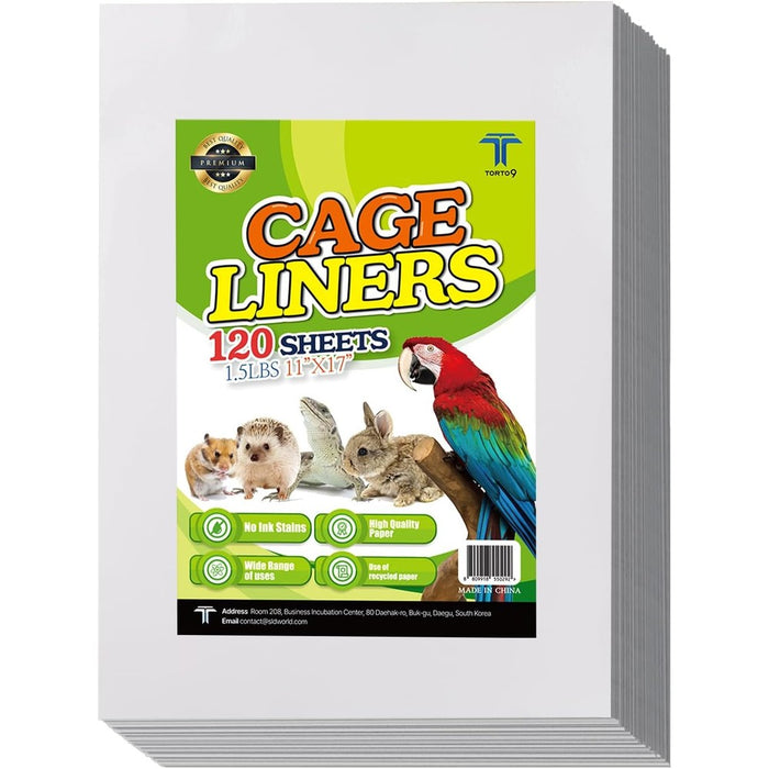 TORTO9 Cage Liner Sheets for Birds - 120 Pack, 11 x 17 in, 1.5 lb | Acid-Free & Non-Toxic Paper | Safe Pet Bedding, Craft Supply, Packing & Shipping Use
