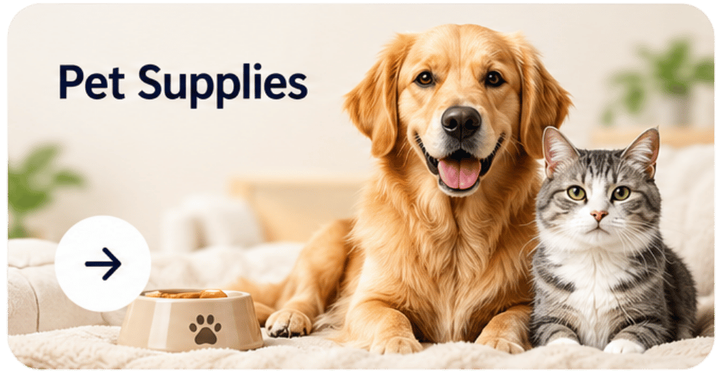 A promotional banner for 'Pet Supplies'.