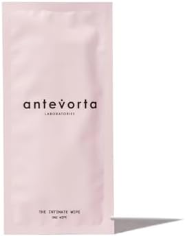 Individually wrapped Antevorta intimate wipes showing portable travel packaging.