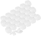Clear plastic outlet plug protectors installed in wall socket