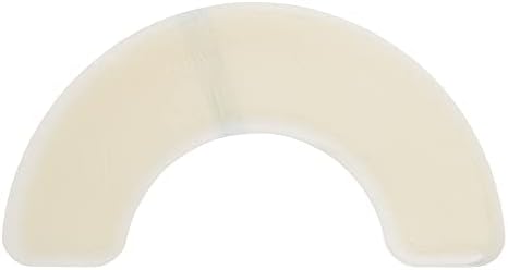 Curved beige medical adhesive tape for ostomy baseplate border protection and secure skin adhesion.