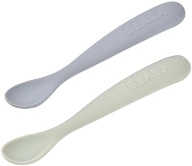 Soft tip silicone baby spoons with travel storage case for on the go meals