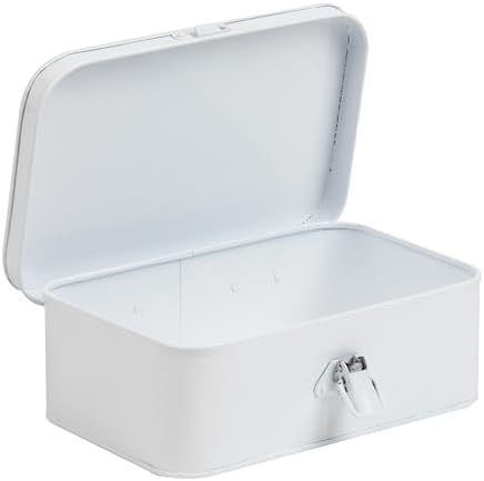 Galvanized steel medicine storage tin with secure buckle lock detail