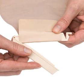 Hollister medical grade colostomy pouch highlighting the integrated belt tabs and secure tail closure system.