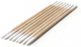 Wooden handle detail of precision cotton swabs