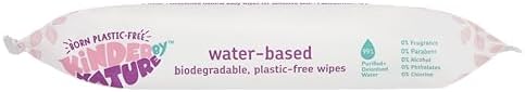 Biodegradable water based baby wipes package details and ingredient list close up