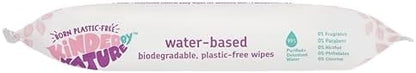 Biodegradable water based baby wipes package details and ingredient list close up