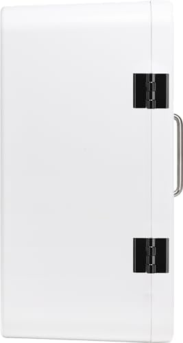 Side profile of durable steel medical cabinet for defibrillators showcasing rounded safety corners