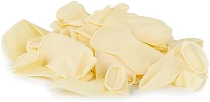 Extra large white latex finger cover displayed unrolled to demonstrate the tissue thin material.