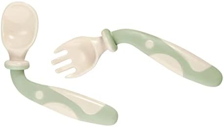 Close up of PandaEar ergonomic baby forks showing rounded safety edges for infant weaning