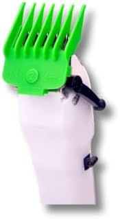 Close up view of the dual magnetic base on the premium green TPOB hair clipper guide attachments.