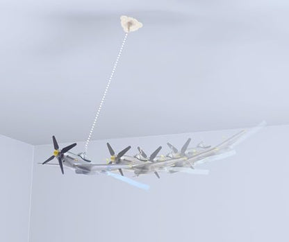 Underneath battery compartment view of the Daron motorized ceiling tethered airplane toy.