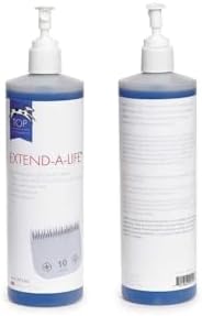 Top Performance extend-a-life premium blade rinse solution bottle back view with ingredient details