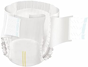 Medline adult briefs demonstrating the color changing wetness indicator line on the outer backing