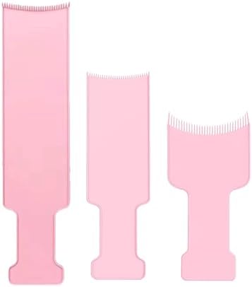 Three pink balayage highlighting paddles of different sizes
