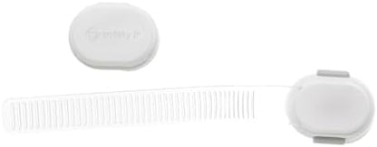 Two pack of durable plastic custom fit kitchen cabinet safety straps for toddlers.