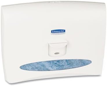 Kimberly-Clark Scott disposable toilet seat covers pack showing dimensions and post-consumer waste guidelines compliance.