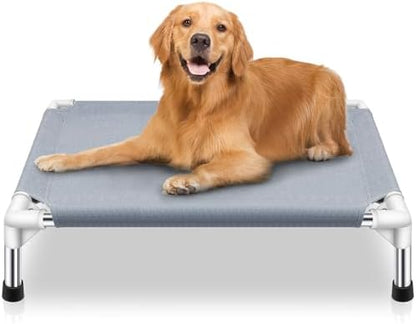 Elevated Cooling Dog Bed, Raised Outdoor Dog Bed for Medium Dogs, Portable Pet Cots with No-Slip Rubber Feet, Double Layer Polyester Cotton - Image 2