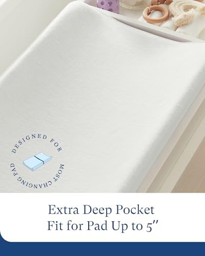 Two pack set of pastel colored bamboo changing table sheets neatly folded together.