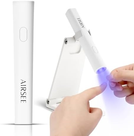 AIRSEE handheld uv light showing digital lcd display timer settings for gel nail strips