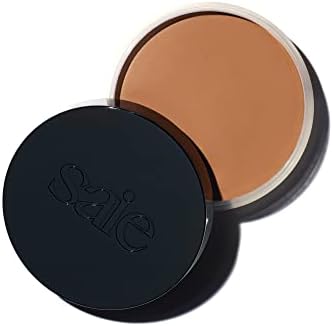 Saie Sun Melt Cream Bronzer Medium Bronze front view open jar packaging