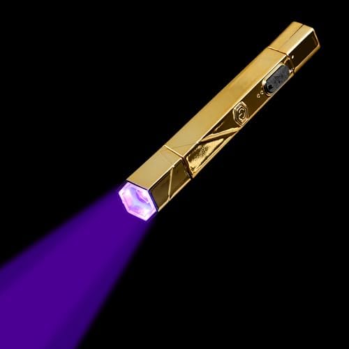 Premium Gold APRÉS Omni Light handheld nail lamp demonstrating multi-directional flexibility.