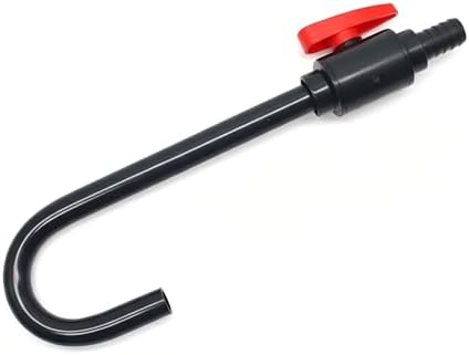 Black U-shaped aquarium siphon hook with red flow control valve attachment.