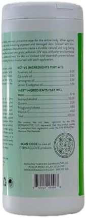 Dermaglove plant based DEET free insect repellent wipes packaging showing natural ingredients list