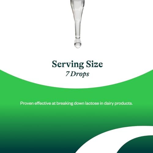 Liquid lactase drops packaging showing 52 servings count and fluid ounce size