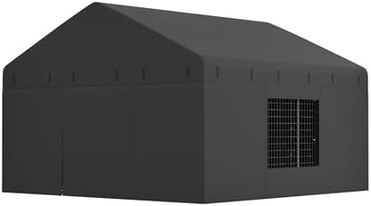 Side angle view of the Petony ten by ten foot large outdoor pet enclosure with secure double locking gate.
