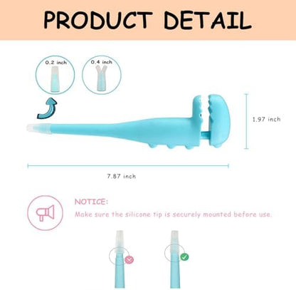 Side angle view of the TAOZUA dinosaur shaped liquid and pill syringe for cats and dogs.