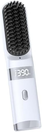 White portable hair straightener brush showing LCD display