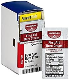 Individual 0.9 gram burn cream foil packets for emergency first aid