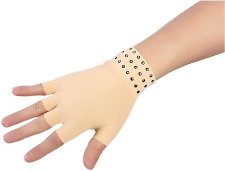 Ergonomic compression gloves showing wrist support and open finger design