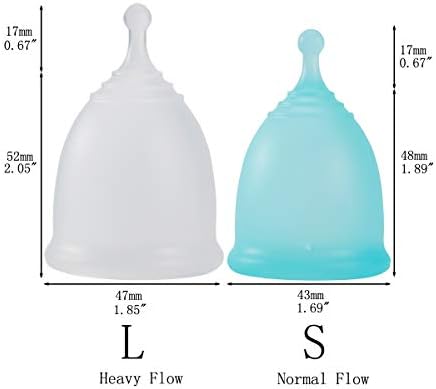 Medical grade silicone menstrual cups in small and large sizes for varying flow.
