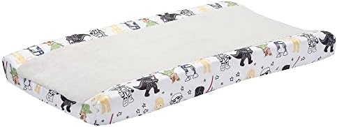 Premium polyester baby changing table cover from USA showing elasticized edges and safety strap buttonholes