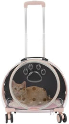 Side angle of rolling cat travel case highlighting the ventilation holes and wheels