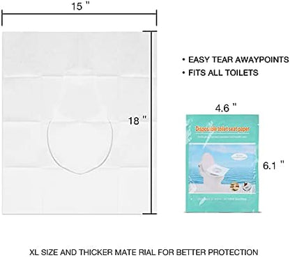 Compact travel size hygiene paper packs held in hand to show portability.