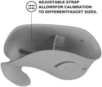 CDKMAX bathtub safety spout guard showing the adjustable bottom strap for universal tap fitting.