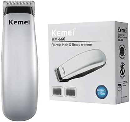 Kemei travel friendly battery operated beard and mustache trimmer showing ergonomic handle