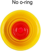 Yellow and red livestock nursing nipples showing screw on thread design
