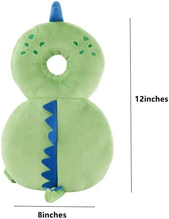 Toddler wearing green dinosaur back protection cushion